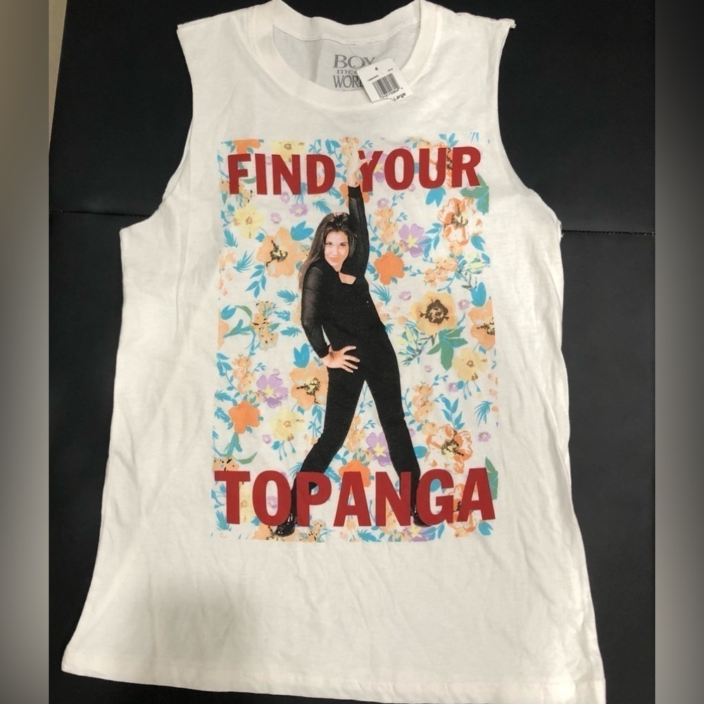NWT Boy Meets World Sleeveless Find Your Topanga Graphic Tee White Size Large